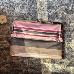 Banana Republic Pink and Gray Striped Clutch